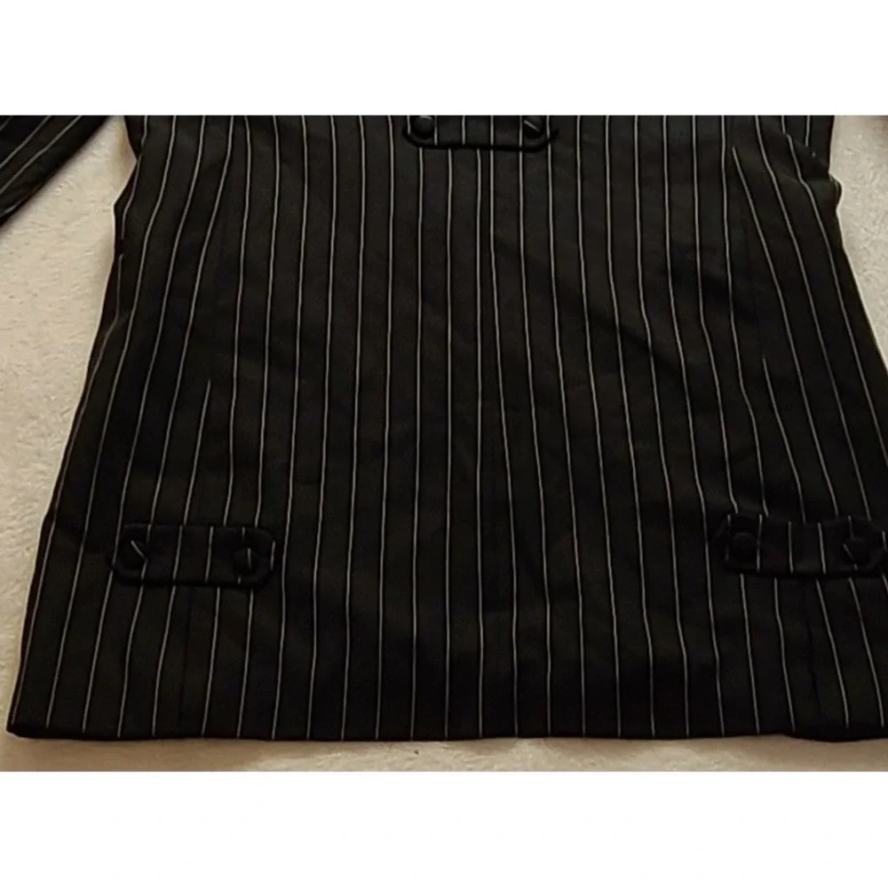 Men's Black Pinstripe Three Button Tailored Blazer Suit Jacket Vertical Stripe